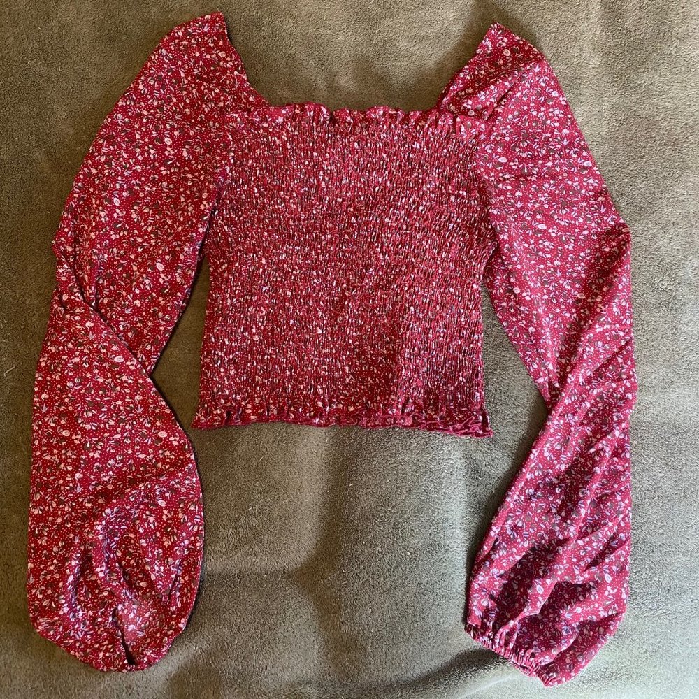 Red Flowered Blouse Size M
